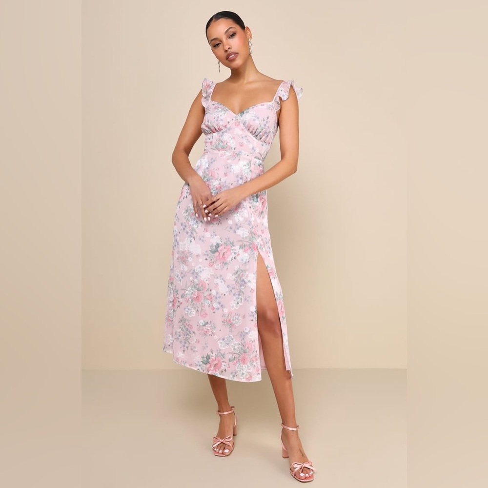 Lulu's Pink Floral Midi Dress